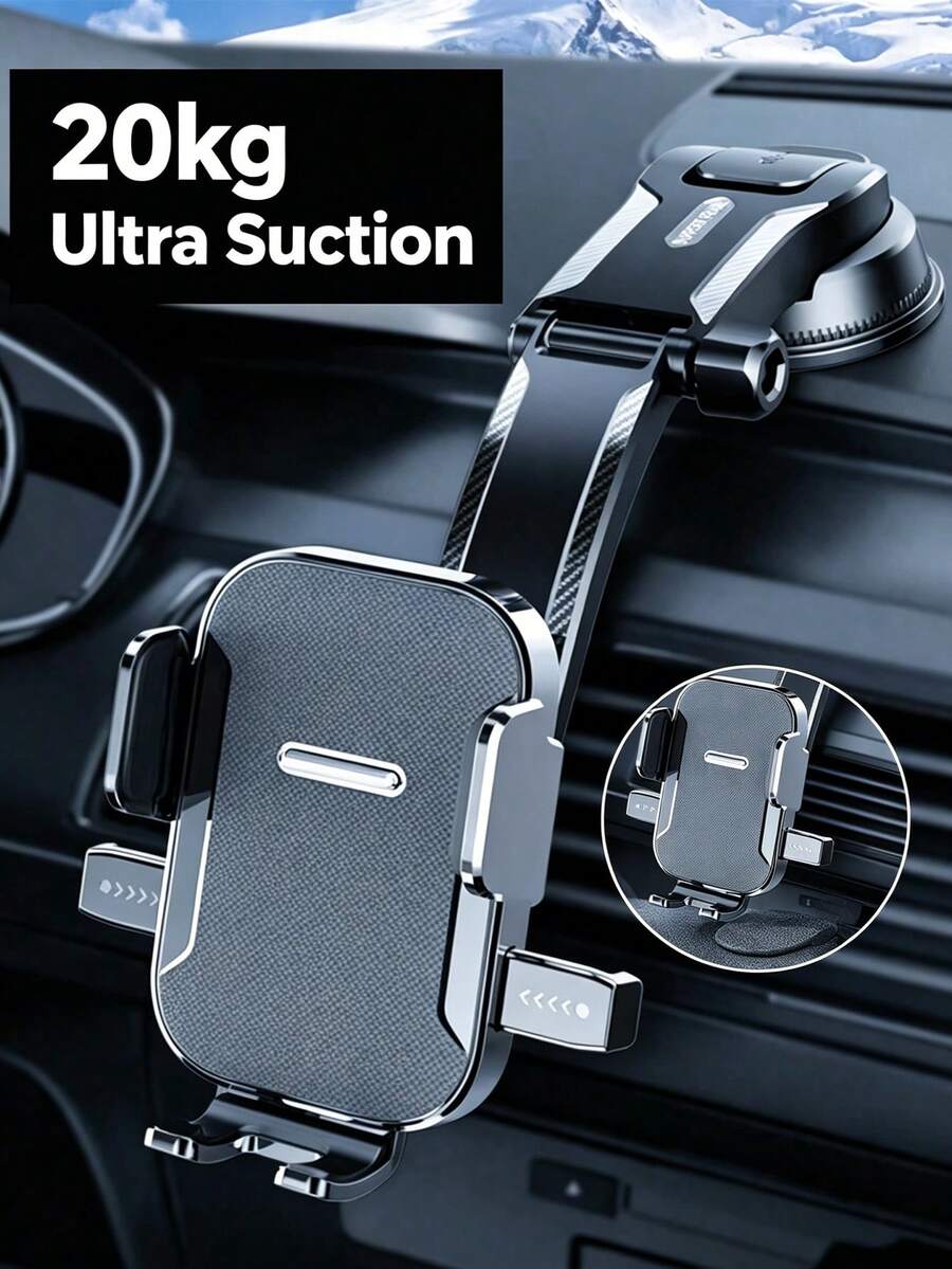 Anti-Shake Car Phone Holder With Bionic Mechanical Lock Stable Base, High-End Phone Mount For Delivery Drivers, Suction Cup Bracket, Suitable For Bumpy Mountain Roads, Dashboard Clip, Car Interior Accessory, Phone Accessory