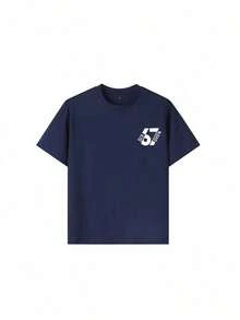 Summer Short-Sleeved T-Shirt For Boys, "67" With A Fun Digital Design. Suitable For Casual Wear, School, And Everyday Wear. - Hijau Tentara - View 6