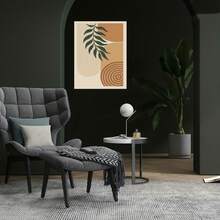 1 pieza de arte moderno abstracto geométrico en lienzo con diseño de hojas tropicales - Marco de madera, paleta de colores beige y marrón, fácil de colgar - Ideal para decoración del hogar, oficina, sala de estar - Colgante de pared inspirado en la naturaleza, decoración de pared - Enmarcado - Ver 2