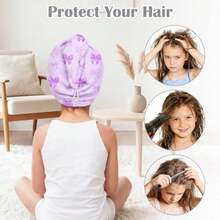 Microfiber Hair Towel Wrap for 2 Pack Quick Drying Hair Towels with Button Hair Turbans for Wet Hair Absorbent Quick Dry Wraps Head Towel Wrap for Women and Girls - Fresa rosa y azul - Ver 6