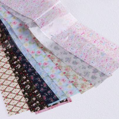 Pastoral Style Mini Floral Nail Stickers - Includes Cat, Dog, Plaid, Lace Patterns - Y2K Japanese & Korean Vintage Sweet Flower Rose Transfer Stickers Suitable For Soft Girl And Feminine Aesthetic Romantic Style Nails