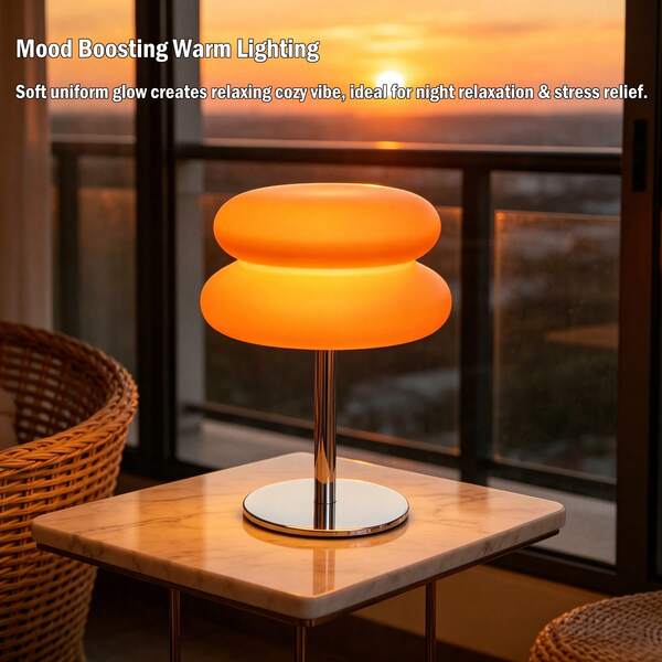 Mushroom Lamp For Bedroom,Mid Century Modern Lamp For Nightstand, Dimmable Retro Egg Tart Bedside Small Lamps,Unique Home Mushroom Decor Aesthetic Cute Table Lamps For Living Room
