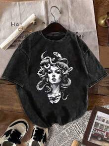 Talla - Talla - Camiseta de Mujer Estilo Vintage Lavado con Lindos Estampados de Animales y Letras Fáciles de Leer. Presenta un Bordes Desgastados y un Estilo Casual Minimalista de Inspiración Vintage - Negro - Ver 6