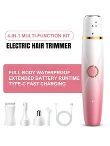 ALUSHEE 4-In-1 Electric Lady Shaver, Painless & Skin-Friendly Razor, Suitable For Bikini Line, Underarms, Face & Body, IPX7 Waterproof For Wet & Dry Use, Supports Type-C Fast Charging, Applicable For Full Body, Battery Capacity: 400mAh - View 2