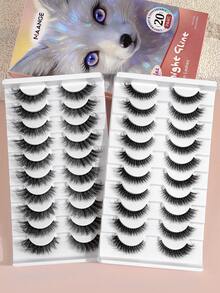 MAANGE 20 Pairs Fox Fairy Clear Band False Eyelashes, 2 Styles Long Curly Cat Eye Fluffy Strip Lashes, Lightweight Invisible Eyelash Band, Soft Faux Mink Lashes, Natural Dense Growth, Almond Eye Charming Eyelashes, Suitable For Women Travel, Party, Work Use - Black - View 5