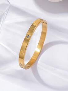 1pc Stainless Steel Bangle, Mirror Polished, Vacuum Plated, Non-Fading, Lucky Four-Leaf Clover, Classic Fashion Design, Suitable For Daily Wear. 3 Sizes Available, Family Set, Inner Diameter 6.4/6/5.2cm - Lsc-01 - View 5