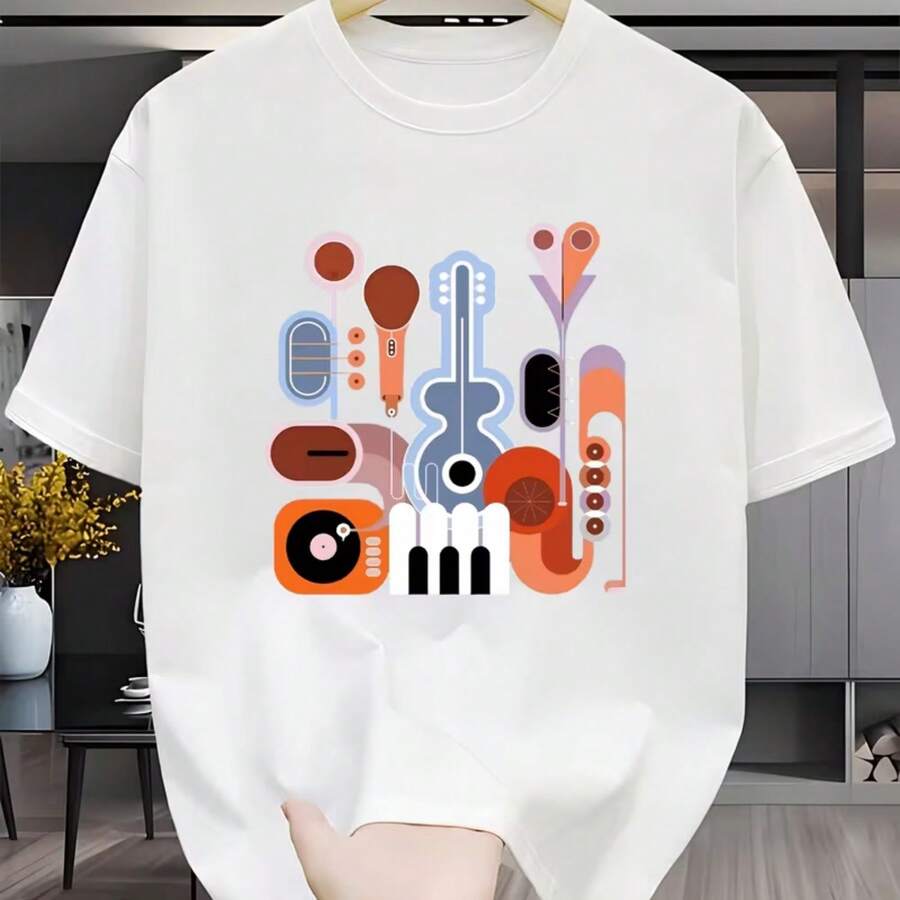 Printed T-Shirt For Men And Women - 白色 - 查看 1