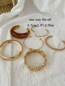 6pcs Vintage Geometric Pattern Open Bangle Bracelet Set, Simple Fashionable Accessory Gift For Women, Suitable For Summer, Dates, Parties, Casual Wear - Style 1 - View 7