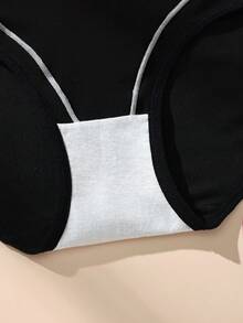 HOTCOM 1 pièce Culotte triangle femme taille haute en coton blocs de couleurs noir & gris, sous-vêtement décontracté confortable élastique moulant et respirant - Gris - Voir 8