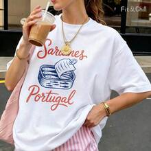 Women's T-Shirt Sardines Portugal Can Art Design Short Sleeve Crew Neck Casua Suitable For Spring And Summer - White - View 1