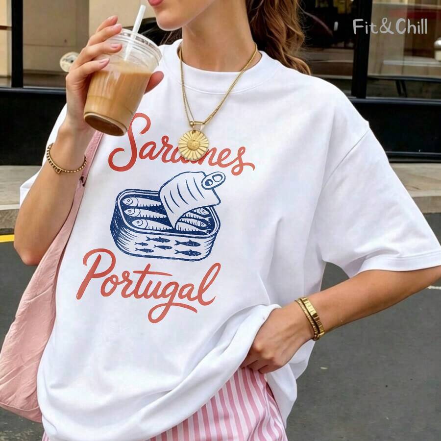 Women's T-Shirt Sardines Portugal Can Art Design Short Sleeve Crew Neck Casua Suitable For Spring And Summer - White - View 1