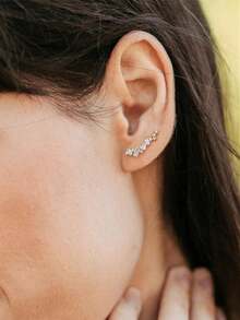 1 Pair Elegant Cubic Zirconia Stud Earrings, Designed For Women, Suitable For Weddings, Engagements, Anniversary Parties, Valentine's Day Gifts - Yellow Gold - View 3