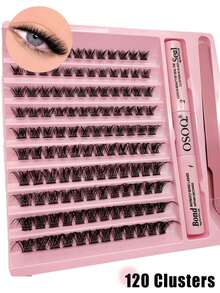 120 piezas Conjunto de pestañas postizas en racimo con estilo C-Curl, incluye pegamento de doble uso y pinzas, 5 estilos mixtos de 8-16mm, naturales, esponjosas, suaves y ligeras, reutilizables, adecuadas para maquillaje diario y de fiesta, pestañas en racimo, kit de pestañas DIY - Negro - Ver 5