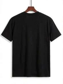 Red T-Shirt With Cursive "Hustle" And "S" Lettering, Retro Chinese Print, Short Sleeves, Crew Neck, Breathable, Relaxed H-Line Fit For Leisure Wear, Sweat-Wicking Soft Fabric, Suitable For Daily Commuting, Relaxing, And New Year's Party Outfits. - 黑色 - 查看 3