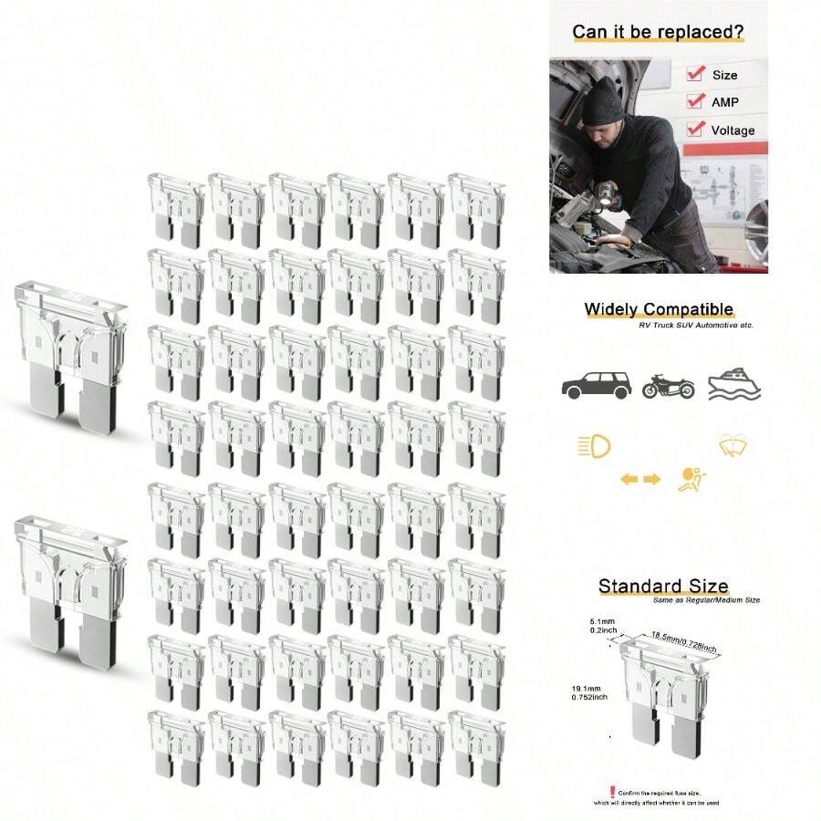 Riseuvo 50pcs 25A Standard Car Fuses - 25 AMP Automotive Fuses(ATO/APR/ATS), 32V (12/24V) Blade Fuse RV/Truck/SUV - 25A - View 1
