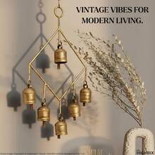 Handmade Rustic 6 Bells Hanging Wind Chime U2013 Vintage Cow Bells On Metal Frame, Boho Farmhouse Wall Hanging, Wind Chime For Home, Patio, Garden &Amp; Christmas Décor - White - View 8