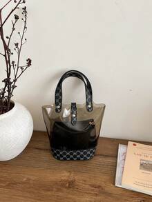 New Luxury Transparent Bucket Handbag, Versatile Women Tote Bag - Black - View 2
