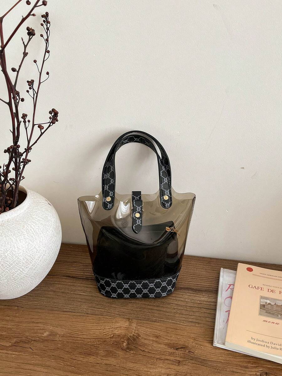 New Luxury Transparent Bucket Handbag, Versatile Women Tote Bag