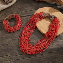 SOUL BEADING طقم قلادة وسوار مصنوع يدويًا بطراز بوهيمي، إكسسوارات يومية عصرية متعددة الاستخدامات - الأحمر - مشاهدة 2
