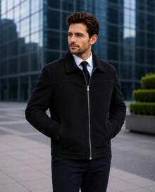 Suede-Lined Formal Jacket, Modern. - Black - View 1