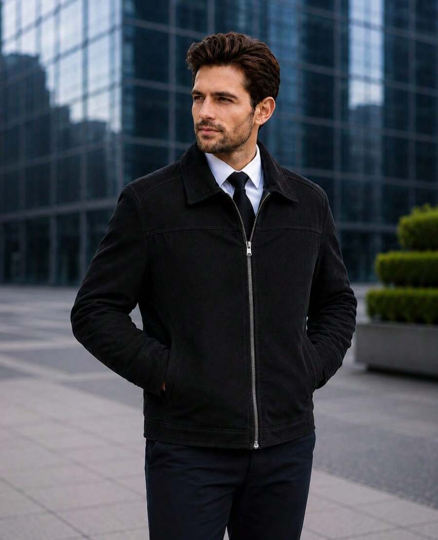 Suede-Lined Formal Jacket, Modern. - Black - View 1