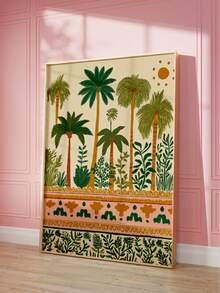 1pc Frameless Folk Art Palm Tree Tropical Print, Boho Botanical Poster For Bedroom, Dorm, Living Room, Back To School, Funky Posters, Gift - Palm Trees - View 4