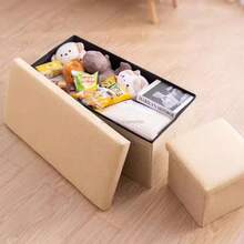 Multifunctional Folding Storage Ottoman, Square Storage Bench, Fabric Storage Box, Minimalist Practical Sofa Stool, Foldable Toy Storage Box - Beige - View 5