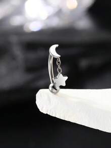 Pendientes de aro con colgante de luna y estrella de acero inoxidable 316L de 16G para perforación de ceja y oreja rook para mujeres, joyería de barra curva para perforación - estrellas y luna - Ver 4