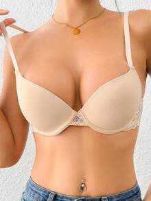 Women's Lace Padded Push-Up Bra - Apricot - View 4