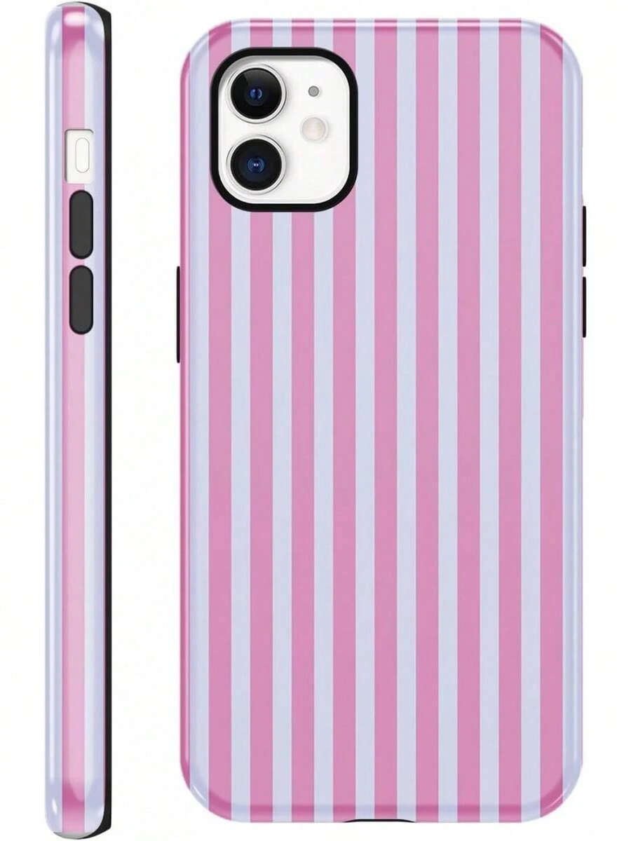 iPhone15 Handyhülle, ,, Sommer-Streifenmuster, geeignet für Frauen und Mädchen, Zwei-in-Eins-Schutzhülle, Silikonhülle, bedrucktes Design, kratzfeste Schutzhülle, weiß und grau. - Weiß 5 - Übersicht 1