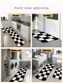 1pc Of Black And White Contrast Rubber Cushioned Kitchen Mat, A Water-Absorbing Mat That Is Easy To Clean And Suitable For Use In Kitchens, Bathrooms, And Other Areas. It Is Suitable For Use Throughout The Year And For Various Holidays. - Black and White - View 9