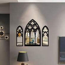 Espejo de pared con diseño de ventana gótica de iglesia hueca, 3 piezas de pegatinas de espejo acrílico para decoración estética del dormitorio y la sala de estar - A - Ver 5