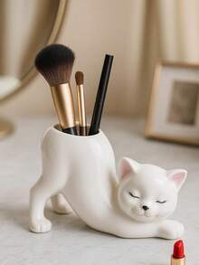 Cute Cat Makeup Brush Holder, Vanity Table Desktop Brush Storage Box, Aesthetic Cosmetic Organizer, Cute Cat Pen Holder For Office, Home Decor Cute Desktop Storage, Cat Lover Gift - Multicolor - View 7