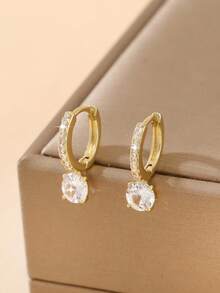 1 Par de Brincos Pendentes de Gota de Zircônia Incrustada em Cobre de Luxo e Moda, Brincos Femininos, Presente de Encontro do Dia dos Namorados - Multicolorido - Visão 7