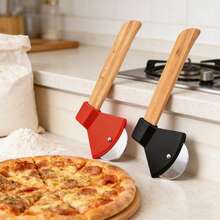 Set Of 4 Pizza Cutters With Bamboo Handles And Sharp Rotating Blades, Perfect For Pizza, Bread, Cakes, And More-Red And Black Color Scheme - View 2