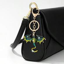 1pc Gothic Dragon Enamel Keychain, Alloy With Sparkling Rhinestone, Multi-Color Bag Charm, Cool Graduation Gift For Backpack - Multicolor - View 3