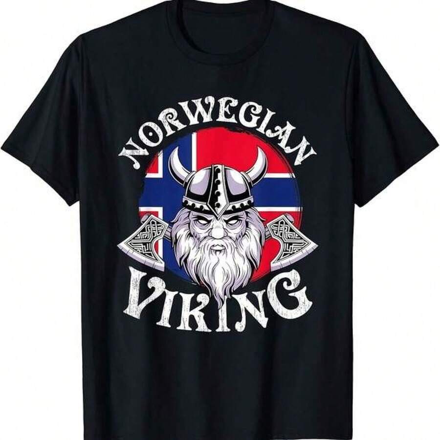 Cool Norwegian Vikings Funny Norwegian Flag Viking Enthusiast Gift T-Shirt, Men's T-Shirt, Top, Unisex - Black - View 1