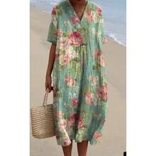 Women Midi Dresses - Orange Flowers - View 11