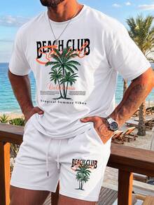 Men's Summer Crew Neck Casual T-Shirt And Casual Shorts Set - White - View 2