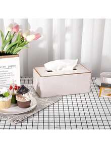 1pc PU Leather Tissue Box Holder, Rectangular Tissue Box Cover For Napkins, Rectangular Tissue Holder, Suitable For Bathroom, Home, Office, Beige, Random Style Shipped - Beige - View 5