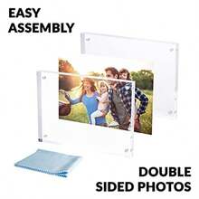 Magnetic Acrylic Picture Photo Frame 5x7 Inch 3 Pack,Clear Glass Like, Double Sided Frameless Desktop Floating Display, Free Standing, Easy To Change - Clear - View 4