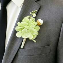 1件/6件裝 綠色繡球花男士婚禮胸花，新郎與伴郎花束胸花，仿真真觸感絲綢男士翻領胸針，適用於婚禮派對、舞會、週年紀念、復古鄉村婚禮 - 綠色 - 查看 5