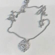 1 pieza Collar con colgante de corazón con efecto escarcha, cadena de clavícula delicada y lujosa de alta gama - Collar de corazón cepillado - Ver 7