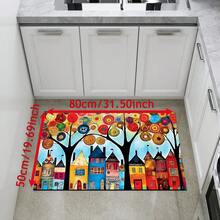 1件童話小鎮圖案印花矽膠地毯，易清潔，3D印花長方形，適用於玄關、客廳、廚房、臥室、走廊、浴室、洗衣房 - 聚酯纖維地毯，適用於室內外居家裝飾 - 彩色 - 查看 13