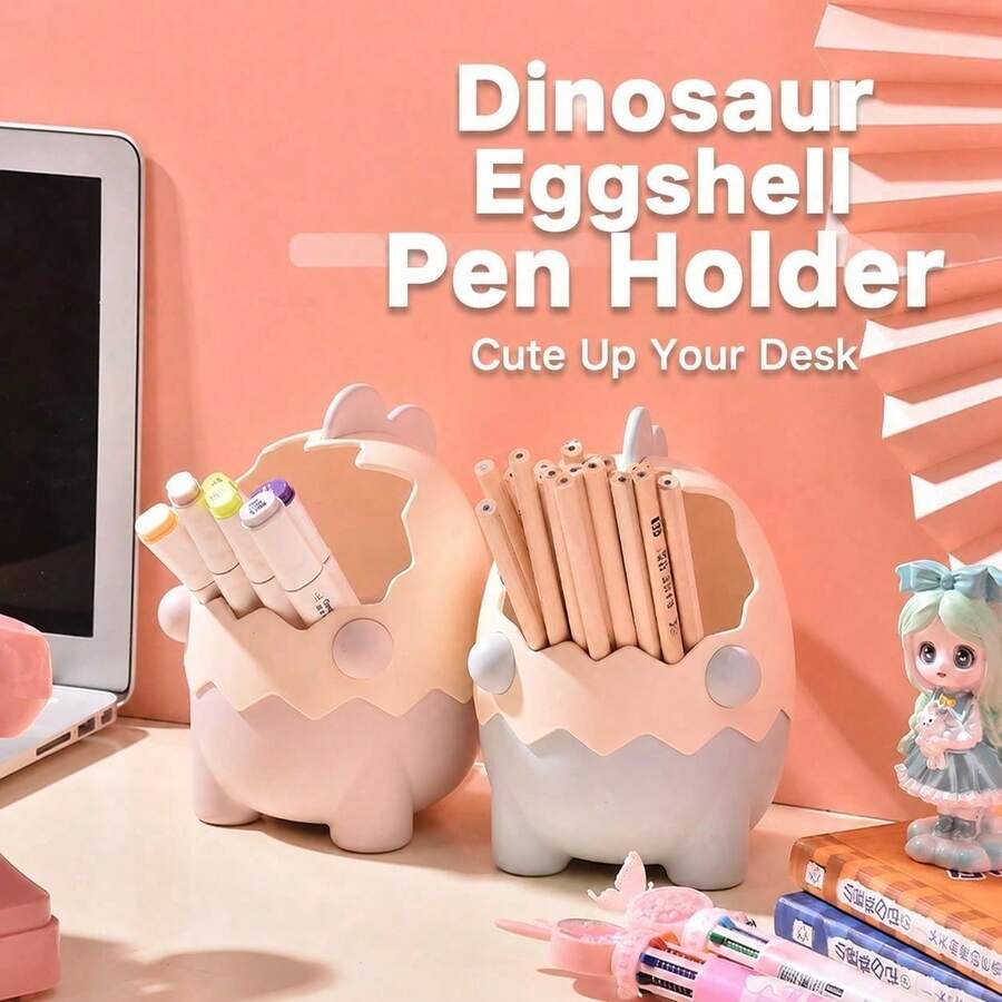 Dinosaur Egg Shell Pen Holder, Cute Desktop Pencil Storage Cup, Suitable For Pens, Colored Pencils And Markers, Kawaii Style Office, Study Room, Vanity Desk Decor, School Supplies, Back To School