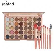 POPFEEL 40色眼影盤附8件化妝刷組，霧面與閃亮眼影粉化妝套裝，鮮豔多彩眼妝組適用於女性女孩，適合日常派對節日Y2K造型，完美生日禮物 - 裸色 - 查看 2