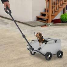 Carrinho de Transporte para Cães e Gatos Mini Dobrável, Carrinho para Animais de Estimação para Viagens com Alça Extensível, Corda de estabilidade e Bolso Lateral, Ideal para Cães de Pequeno Porte até 7,5kg (Preto, Rosa e Cinza) - Cinza - Ver 3