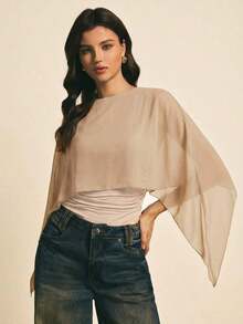 Women's Brown Shawl Collar Casual Blouse, Elegant Blouses For Women, Casual Blouses For Women, Suitable For Daily Wear, Going Out, Coming And Going In Autumn/Winter, Blouse Of - 卡其色 - 查看 4