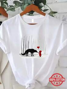 ChristmasAll Fashion Women's Short Sleeve T-Shirt With Little Red Riding Hood And The Wolf Design - Popular Item - 白色 - 查看 1