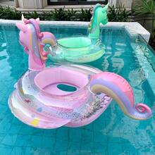 1pc Kids Unicorn Inflatable Swim Seat Ring, Shiny Transparent Thickened PVC Pool Float With Handle, Anti-Flip Baby Swim Ring Suit, First Day Of School - Multicolor - View 11